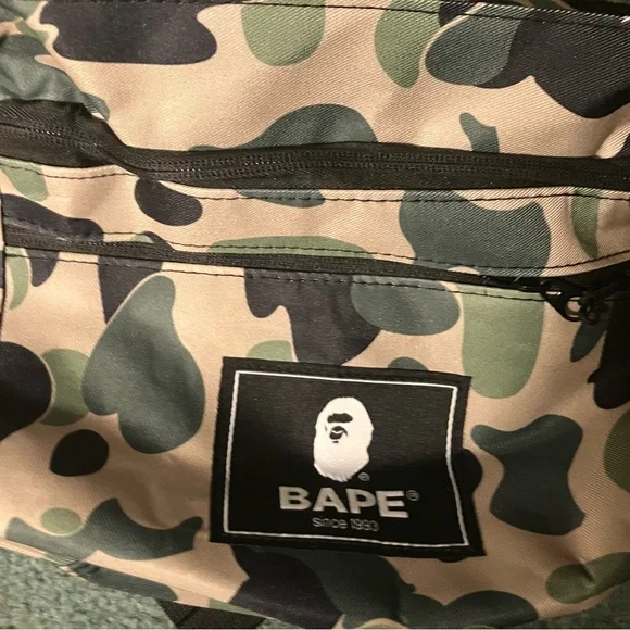 Bape Green and Black Belt Bag with Camouflage Design